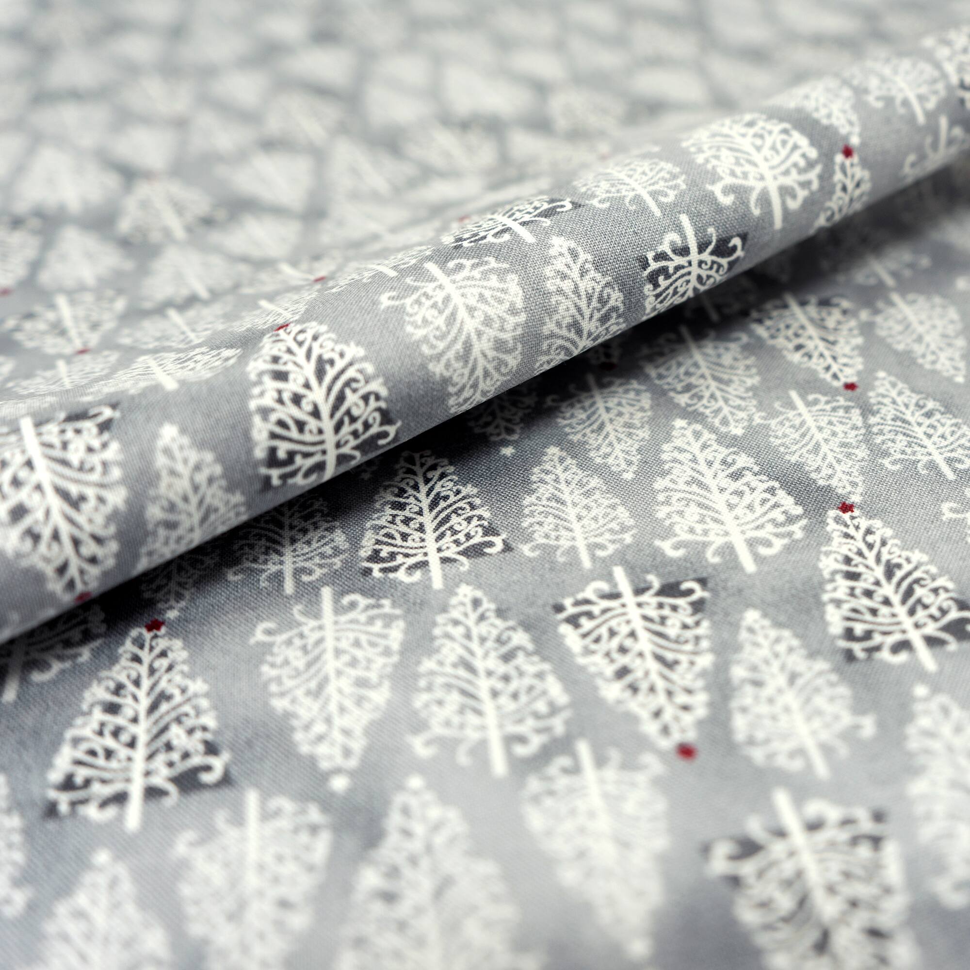 SINGER Christmas Holiday Gray Santa's Trees Cotton Fabric